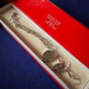 NIB Elle Jewelry SS Paperclip chain w/heart charms & real Ruby stone Bracelet